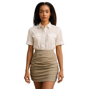 𝅺Venus dress grey white button shirt top ruched bottom short sleeve size 8